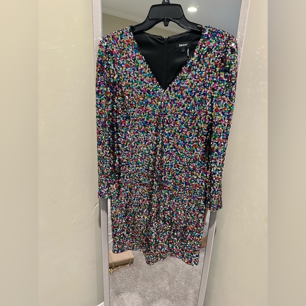 DKNY Vibrant Sequin Long Sleeve Dress